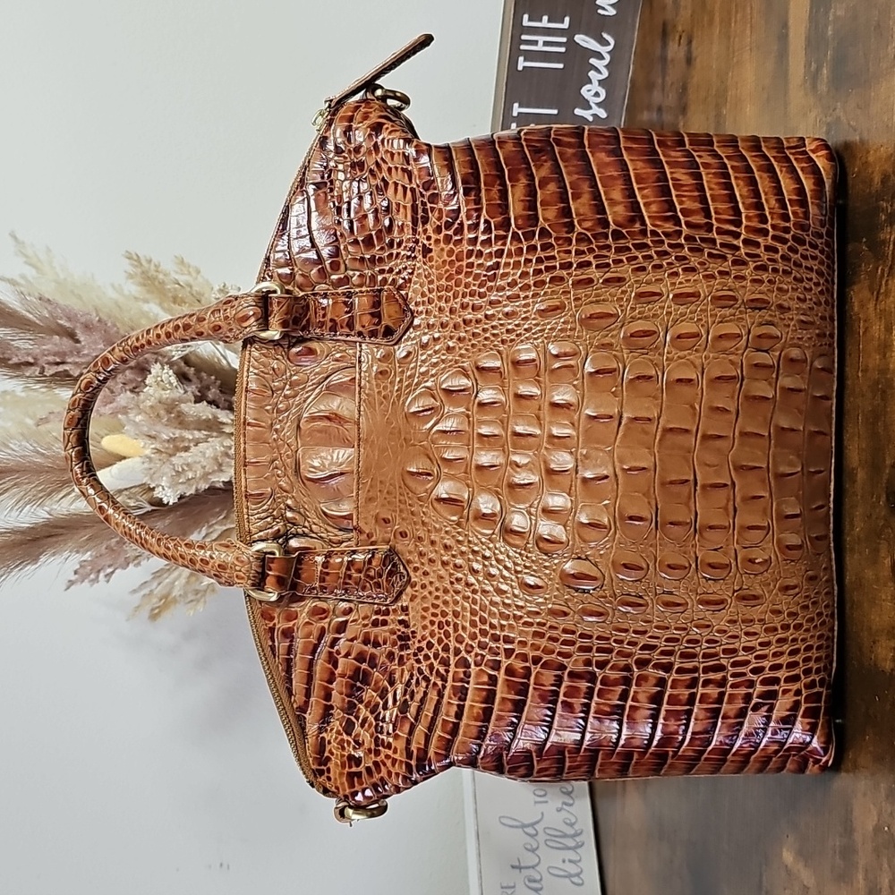 Brahmin Cognac Croc-Embossed Top-Handle Satchel - Picture 3 of 13